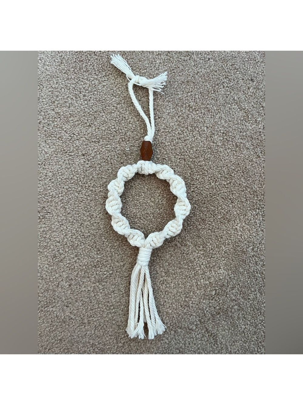 Elegant Cream Macrame Wreath Holiday Ornament
